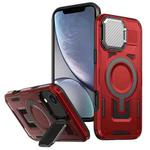 For iPhone XR Shield Frame Holder MagSafe Phone Case(Red)