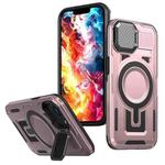 For iPhone 16e Shield Frame Holder MagSafe Phone Case(Rose Gold)