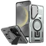 For Samsung Galaxy S25 5G Shield Frame Holder MagSafe Phone Case(Grey)