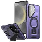 For Samsung Galaxy S25 5G Shield Frame Holder MagSafe Phone Case(Purple)