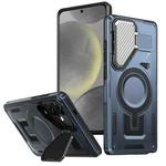 For Samsung Galaxy S24 FE 5G Shield Frame Holder MagSafe Phone Case(Blue)