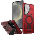 For Samsung Galaxy S24 FE 5G Shield Frame Holder MagSafe Phone Case(Red)