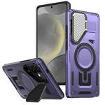 For Samsung Galaxy S24 FE 5G Shield Frame Holder MagSafe Phone Case(Purple)