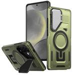 For Samsung Galaxy S24+ 5G Shield Frame Holder MagSafe Phone Case(Olive Green)