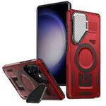 For Samsung Galaxy S23 FE 5G Shield Frame Holder MagSafe Phone Case(Red)