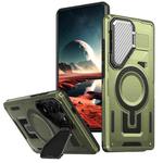 For Samsung Galaxy S25 Ultra 5G Shield Frame Holder MagSafe Phone Case(Olive Green)
