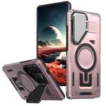 For Samsung Galaxy S25 Ultra 5G Shield Frame Holder MagSafe Phone Case(Rose Gold)