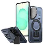 For Samsung Galaxy S25 Edge 5G Shield Frame Holder MagSafe Phone Case(Blue)