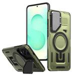 For Samsung Galaxy S25 Edge 5G Shield Frame Holder MagSafe Phone Case(Olive Green)
