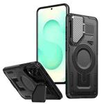 For Samsung Galaxy S25 Edge 5G Shield Frame Holder MagSafe Phone Case(Black)