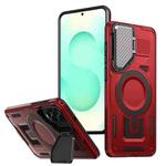For Samsung Galaxy S25 Edge 5G Shield Frame Holder MagSafe Phone Case(Red)