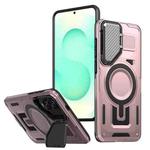 For Samsung Galaxy S25 Edge 5G Shield Frame Holder MagSafe Phone Case(Rose Gold)