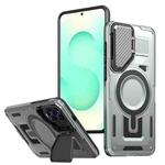 For Samsung Galaxy S25 Edge 5G Shield Frame Holder MagSafe Phone Case(Grey)