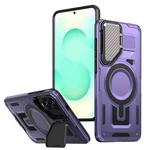 For Samsung Galaxy S25 Edge 5G Shield Frame Holder MagSafe Phone Case(Purple)