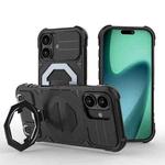 For iPhone 17 Camera Shield Armor MagSafe Holder Phone Case with Strap(Black)