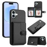 For iPhone 16 Plus Button Card Bag RFID Anti-theft Phone Case(Black)