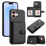 For iPhone 16 Button Card Bag RFID Anti-theft Phone Case(Black)