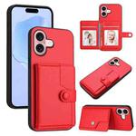 For iPhone 16 Button Card Bag RFID Anti-theft Phone Case(Red)