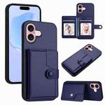 For iPhone 16 Button Card Bag RFID Anti-theft Phone Case(Blue)