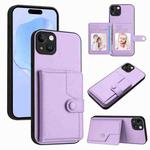 For iPhone 15 Plus Button Card Bag RFID Anti-theft Phone Case(Purple)