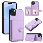 For iPhone 14 Plus Button Card Bag RFID Anti-theft Phone Case(Purple)