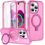 For iPhone 15 Pro Max Frosted Skin Feel MagSafe Holder 360 Full Body Phone Case(Rose Red)