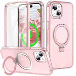 For iPhone 15 Frosted Skin Feel MagSafe Holder 360 Full Body Phone Case(Pink)