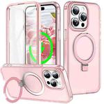 For iPhone 13 Pro Max Frosted Skin Feel MagSafe Holder 360 Full Body Phone Case(Pink)