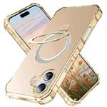 For iPhone 16 Solid Color Wave MagSafe Holder Phone Case(Gold)