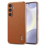 For Samsung Galaxy S25 5G AZNS Electroplated Edge Carbon Fiber Texture Phone Case(Brown)