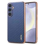 For Samsung Galaxy S25 5G AZNS Electroplated Edge Carbon Fiber Texture Phone Case(Blue)
