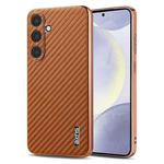 For Samsung Galaxy S25+ 5G AZNS Electroplated Edge Carbon Fiber Texture Phone Case(Brown)