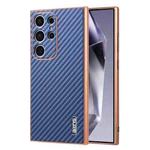 For Samsung Galaxy S22 Ultra 5G AZNS Electroplated Edge Carbon Fiber Texture Phone Case(Blue)