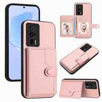 For Xiaomi Poco F5 Pro 5G Button Card Bag RFID Anti-theft Phone Case(Pink)