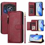 For Cubot A30 Multi-Card Slots Zipper Wallet Leather Phone Case(Dark Red)