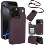 For iPhone 16 Pro Max Crossbody Dual-Buckle Wallet Back Leather Phone Case(Dark Purple)