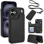 For iPhone 16 Crossbody Dual-Buckle Wallet Back Leather Phone Case(Black)