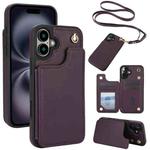 For iPhone 16 Crossbody Dual-Buckle Wallet Back Leather Phone Case(Dark Purple)