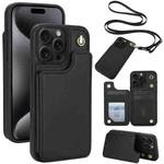 For iPhone 15 Pro Max Crossbody Dual-Buckle Wallet Back Leather Phone Case(Black)