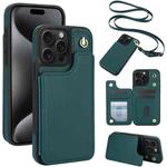 For iPhone 15 Pro Crossbody Dual-Buckle Wallet Back Leather Phone Case(Green)