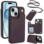 For iPhone 15 Plus Crossbody Dual-Buckle Wallet Back Leather Phone Case(Dark Purple)