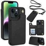 For iPhone 14 Plus Crossbody Dual-Buckle Wallet Back Leather Phone Case(Black)