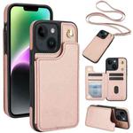 For iPhone 14 / 13 Crossbody Dual-Buckle Wallet Back Leather Phone Case(Rose Gold)