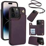 For iPhone 14 Pro Crossbody Dual-Buckle Wallet Back Leather Phone Case(Dark Purple)