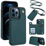 For iPhone 12 Pro Max Crossbody Dual-Buckle Wallet Back Leather Phone Case(Green)