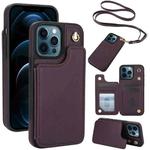 For iPhone 12 Pro Max Crossbody Dual-Buckle Wallet Back Leather Phone Case(Dark Purple)