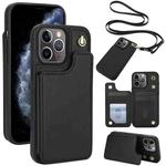 For iPhone 11 Pro Max Crossbody Dual-Buckle Wallet Back Leather Phone Case(Black)