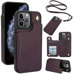 For iPhone 11 Pro Max Crossbody Dual-Buckle Wallet Back Leather Phone Case(Dark Purple)