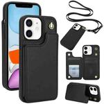 For iPhone 11 Crossbody Dual-Buckle Wallet Back Leather Phone Case(Black)
