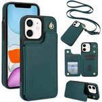 For iPhone 11 Crossbody Dual-Buckle Wallet Back Leather Phone Case(Green)